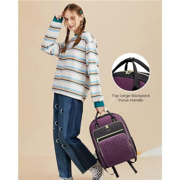 Laptop Backpack Purse for Women, 15.6" Laptop Bag for Travel with USB - Picture 5 of 7